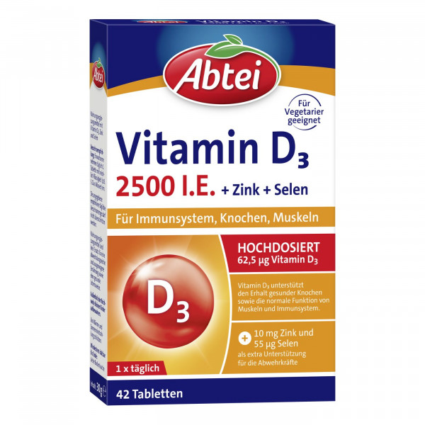 Abtei Vitamin D3 2.500 Intern. Units+Zinc+Selenium Tablet., 42-count