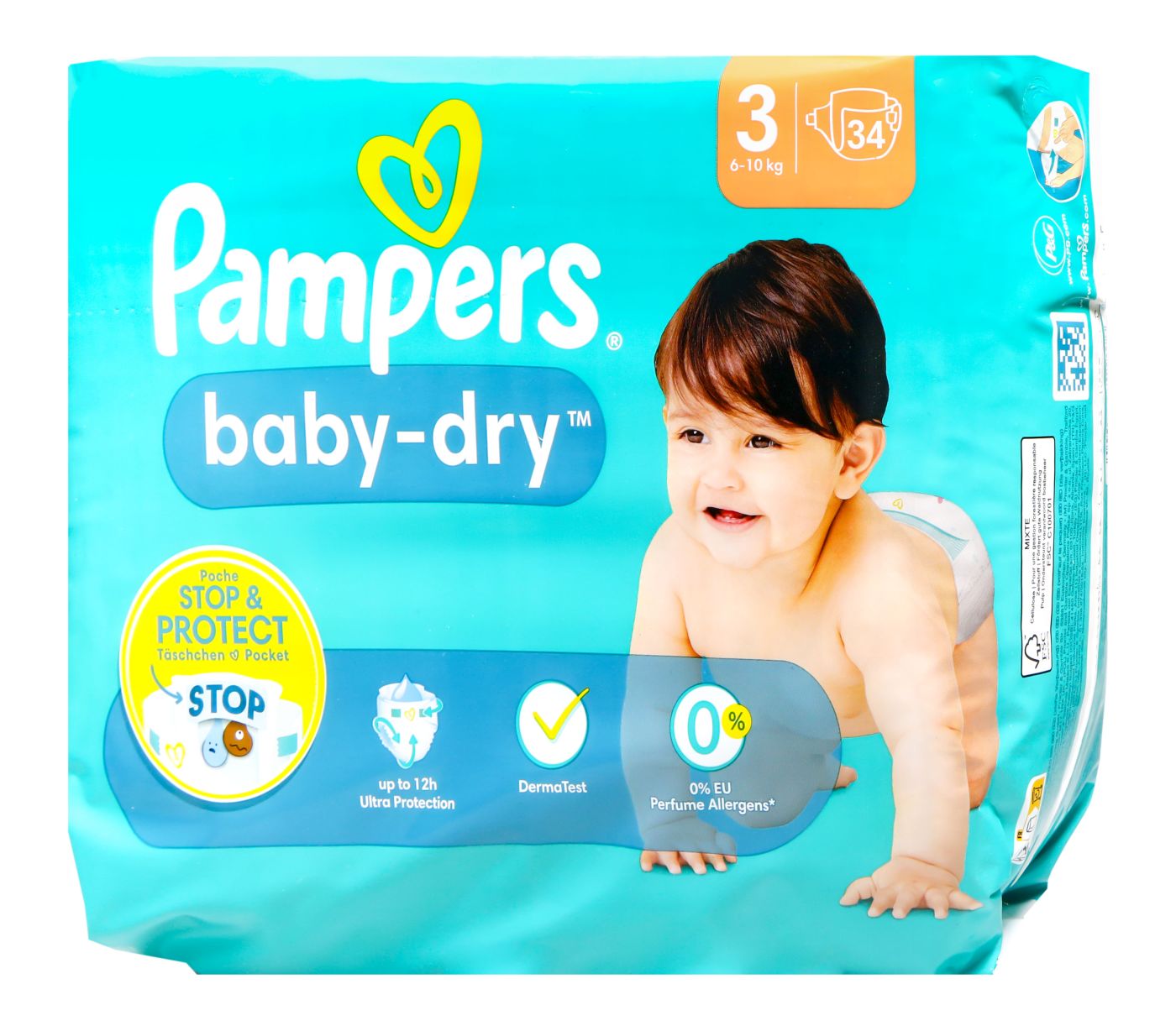 6-10kg Baby-Dry 34 Stück Pampers Baby Windeln Größe 3 Midi bis zu 12 Stunden Rundum-Auslaufschutz SINGLE PACK 