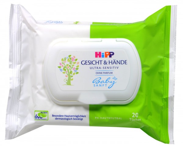 Hipp 9683 Baby Soft Face and Skin Wipes, 20-count