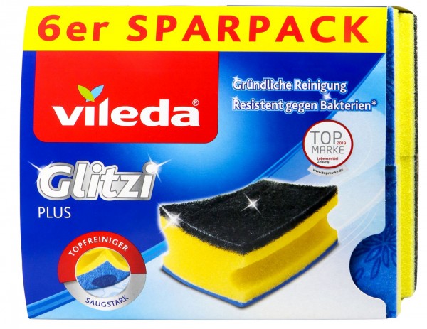 Vileda Glitzi Plus Pot Sponge, 6 pack