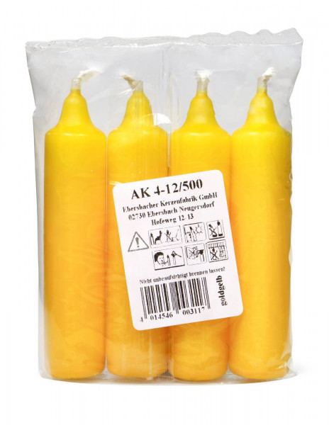 Advent candles, golden yellow, 12/500, pack of 4, bag