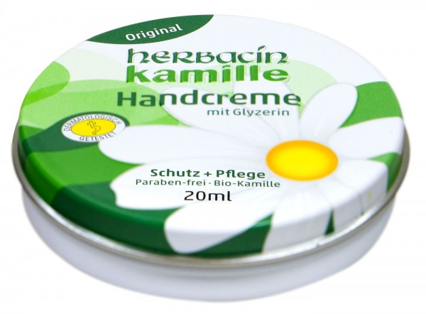 Herbacin Chamomile Hand Cream with Glycerine, Tin, 20 ml