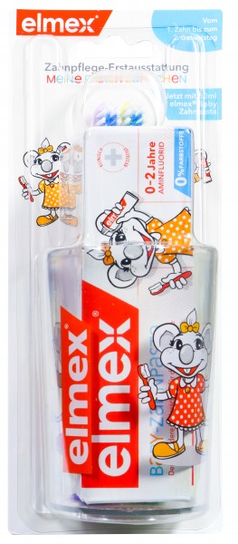 Elmex Baby Dental Care First Kit Cup/Toothpaste/2 Toothbrush, 4-count