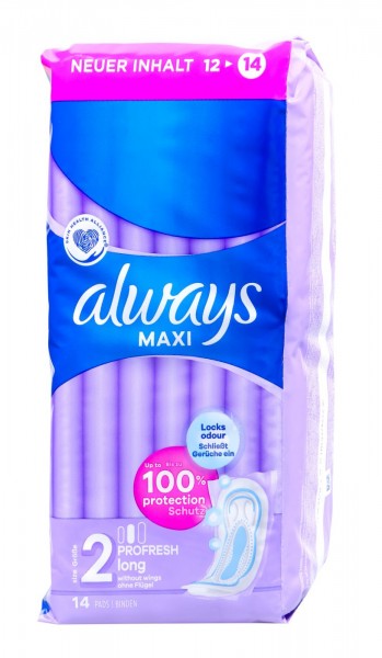 Always Maxi Sanitary Towels Profresh Long, 12-count