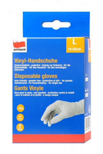 Quickpack Disposable Vinyl Gloves Size L, 10-pack
