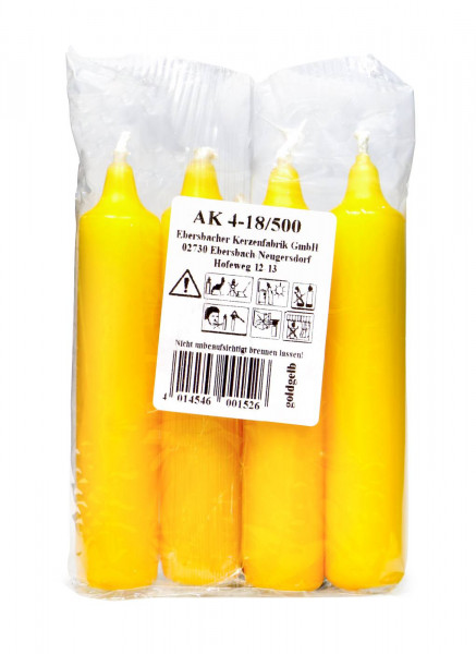 Advent candles, golden yellow, 18/500, pack of 4, bag