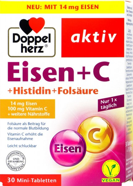 Doppelherz Iron + Vitamin C + Histidine + Folic Acid, 30-count