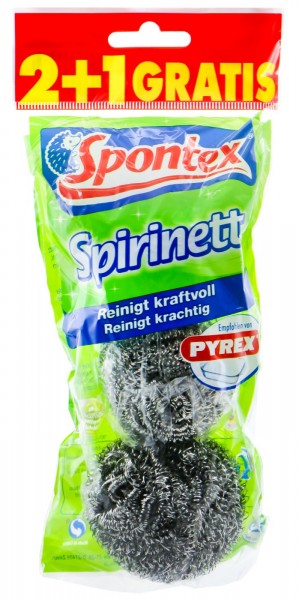 Spontex Spirinett Stainless Steel Sponge, 2+1-pack