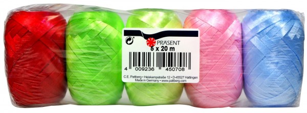 Gift Ribbon, assorted colours, 20 cm, 5-pack