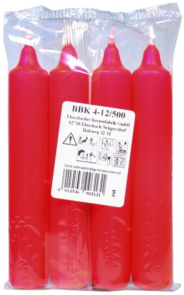 Berliner Christmas Tree Candles, Red, 4-pack