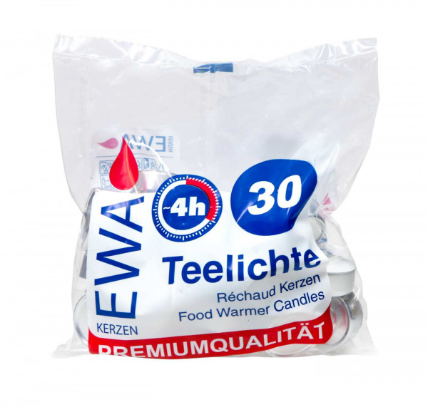Tealights, pack of 30, white, burn time up to 4 hours, 30 packs