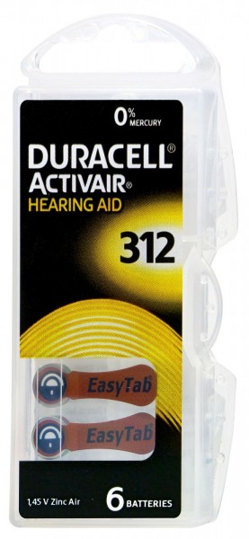 Duracell Hearing Aid Battery Brown DA 312, 1.4 V