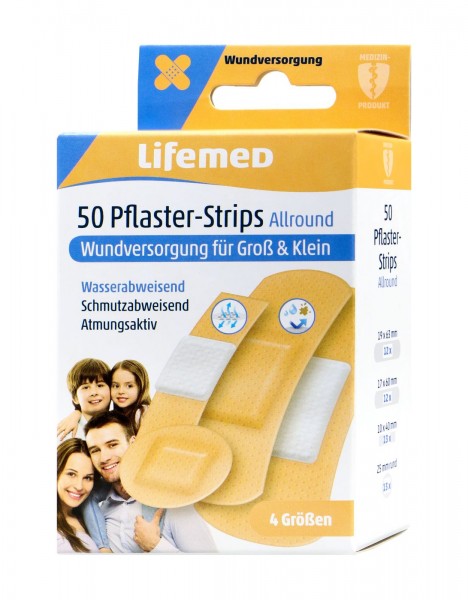 Lifemed Plaster Strips Skin Coloured Allround 4 sizes, 50-pack