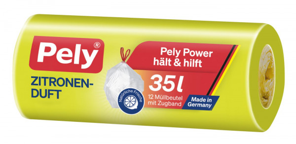 Pely Drawstring Bag Lemon Scent 35 Litres, 12 bags