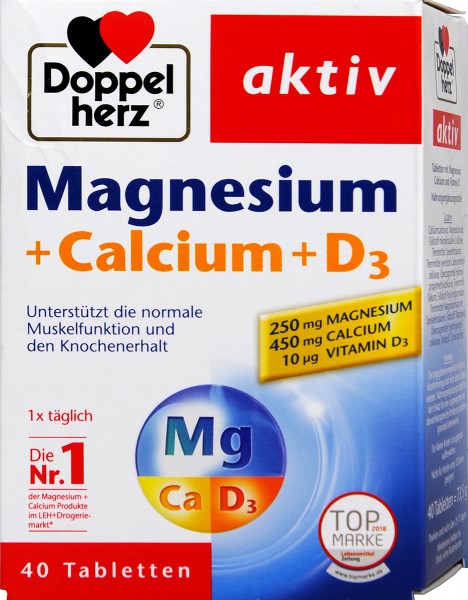Doppelherz Magnesium + Calcium + D3 Tablets, 40-count