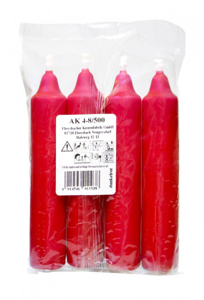 Advent candles, dark red, 8/500, pack of 4, bag