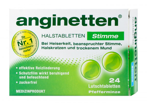 Anginetten Throat Tablets Voice Peppermint Sugar Free, 24 pieces