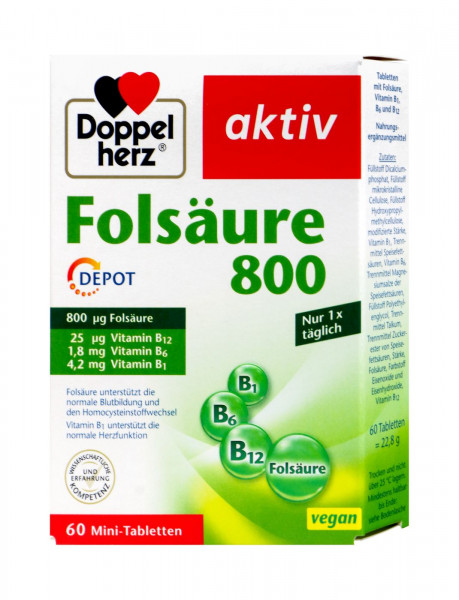 Doppelherz Folic Acid 800 + B6 + B12 + C + E, 60-count
