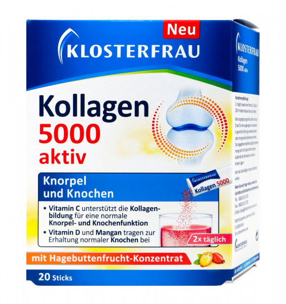 Klosterfrau Collagen 5000 Active with Rose Hip Fruit Concentrate, 20 Sachets