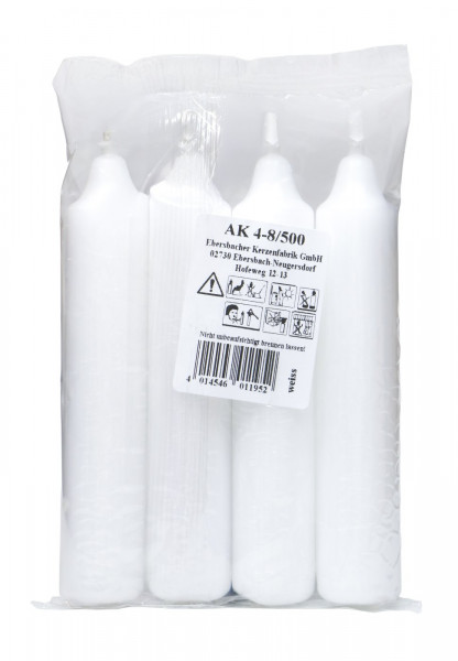 Advent candles, white, 8/500, pack of 4, bag